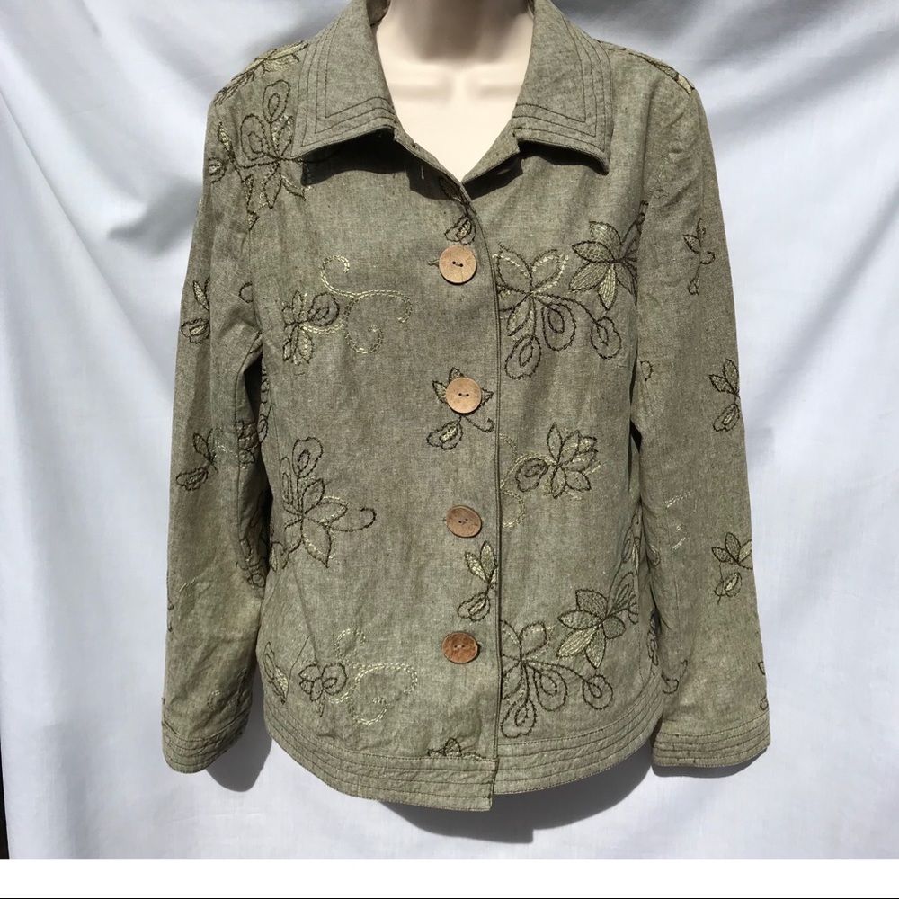 Requirements Embroidered Linen Jacket - Leaves